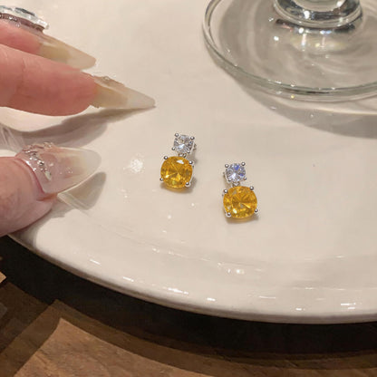 鋯石銀針圓形復古耳釘