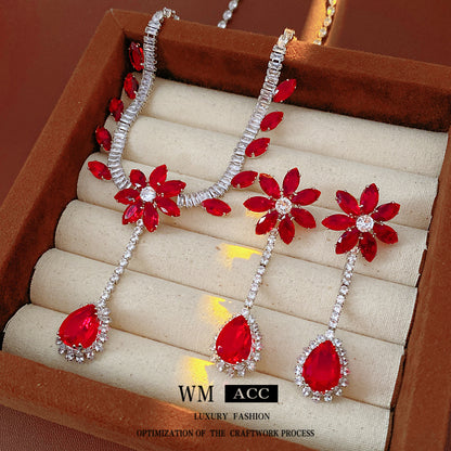 鋯石花朵項鍊耳環組－商品主圖｜https://igowo.tw/
