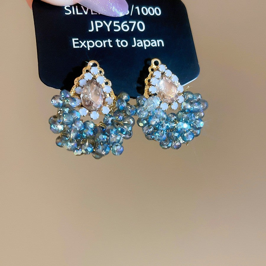 繽紛花朵圓形編織耳釘－35#銀針-綠色款細節｜https://igowo.tw/