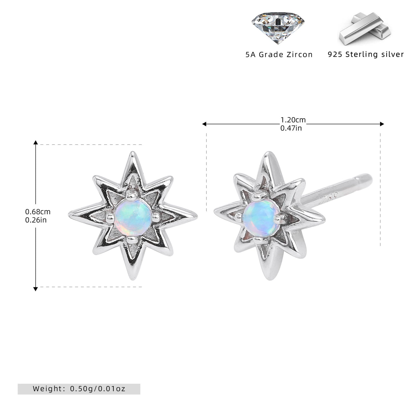 S925 新款耳釘時尚澳寶八芒星耳飾輕奢百搭小清新精致飾品