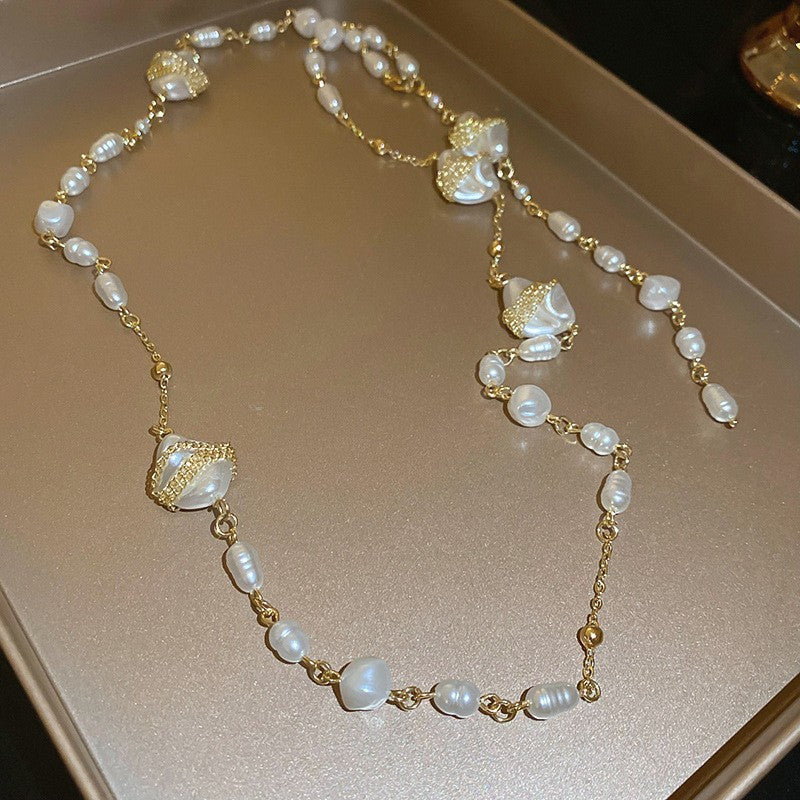 珍珠水滴鑲鑽項鍊－39#項鍊-金色-香檳色款細節｜https://igowo.tw/