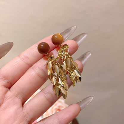 美拉德咖色虎眼石耳釘