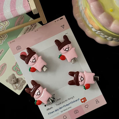 粉色草莓兔子髮夾－商品主圖｜https://igowo.tw/