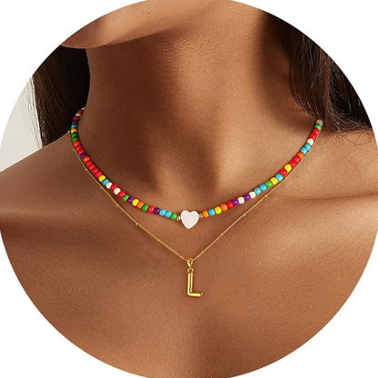 天然石愛心分層項鍊