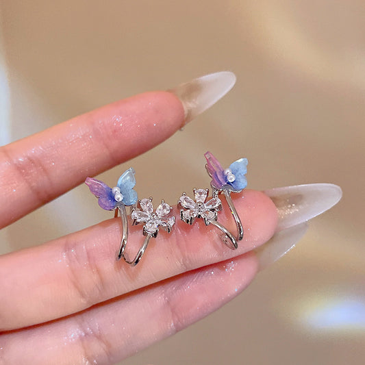 漸層鋯石蝴蝶花朵耳環－商品主圖｜https://igowo.tw/