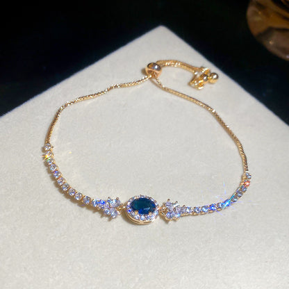 韓系新款鋯石橢圓形手鏈休閑時尚簡約氣質百搭手環設計感小眾手飾