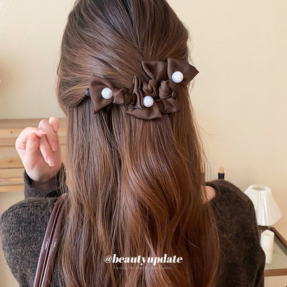 珍珠波點蝴蝶結髮夾－扭扭夾-黑色款細節1｜https://igowo.tw/