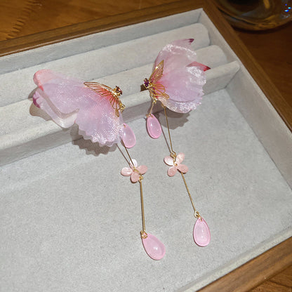 銀針鋯石蝴蝶花朵流蘇耳環輕奢高級耳釘女清新甜美耳飾設計感小眾