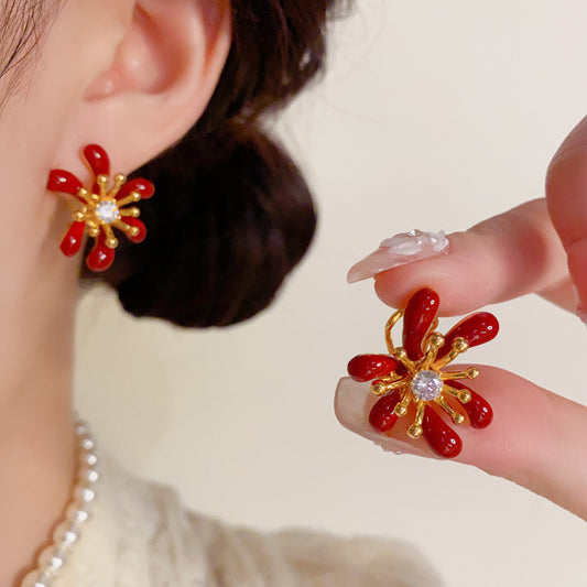 紅色鑲鑽復古耳環－商品主圖｜https://igowo.tw/