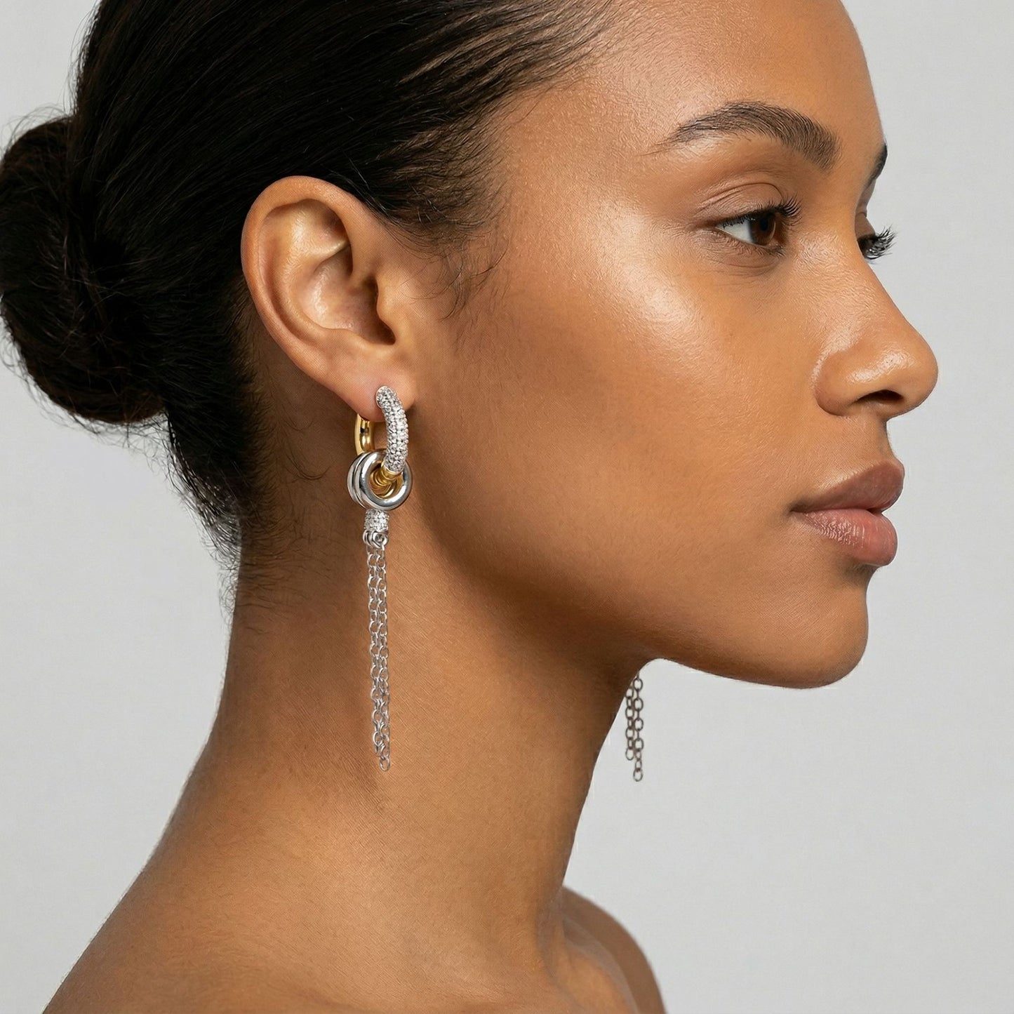 金色鋯石流蘇兩用耳環－商品主圖｜https://igowo.tw/