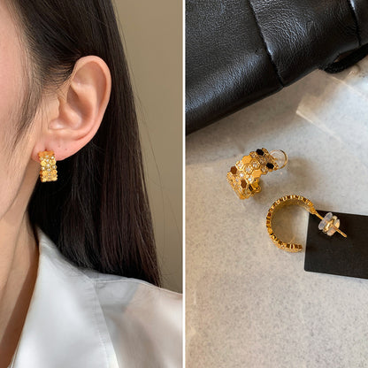 金色鋯石C形微鑲耳釘