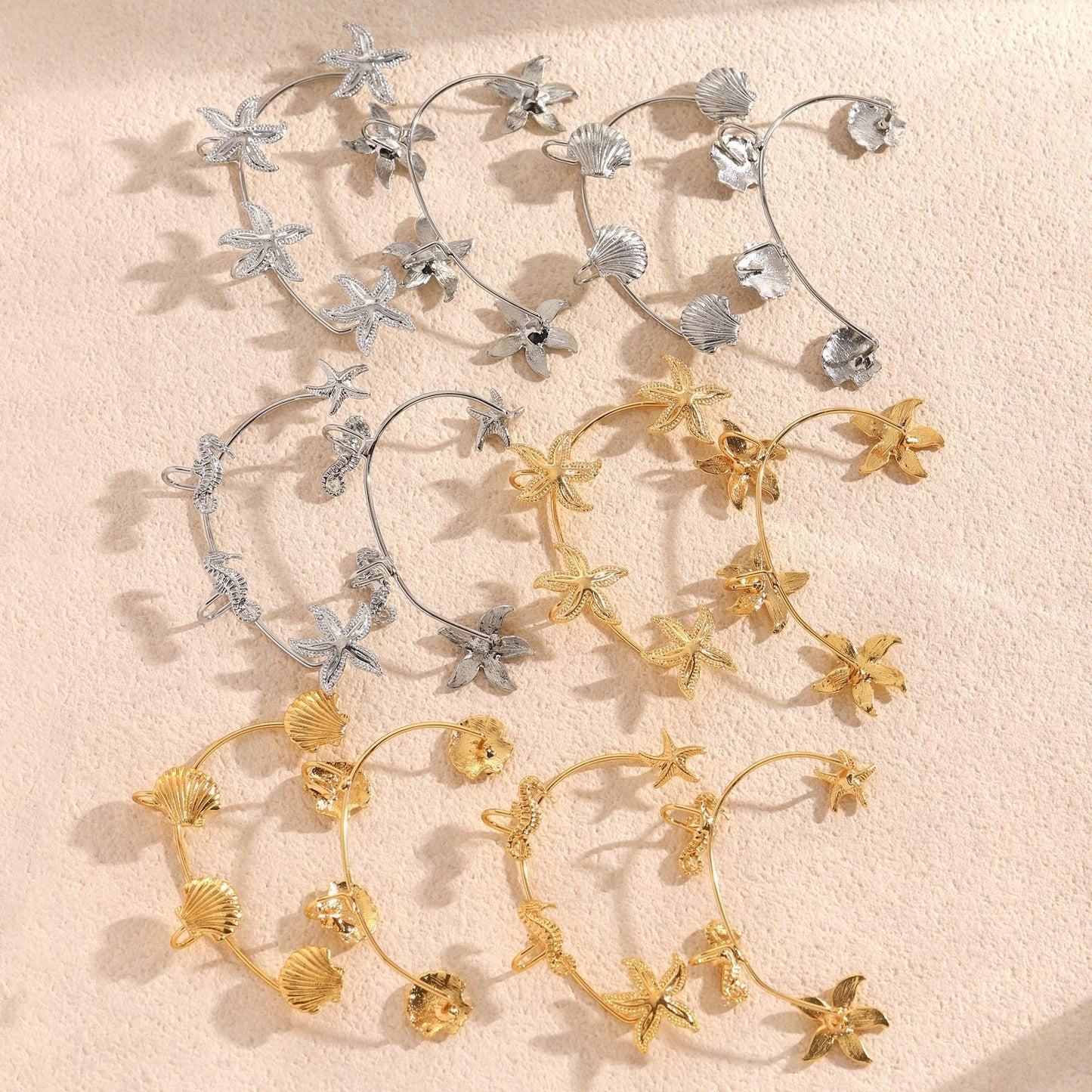 金屬海星免耳洞耳夾－細節特寫2｜https://igowo.tw/