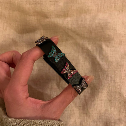 新中式國風鑲鉆蝴蝶皮革手鏈復古度假風手環小眾設計感手飾批發女