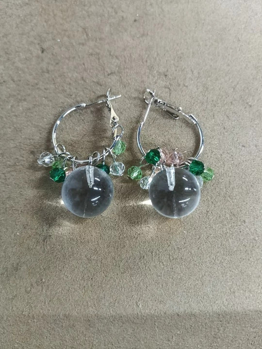 森系水晶珠串珠圓形吊墜耳圈清新百搭度假風耳環設計感絕美耳飾女