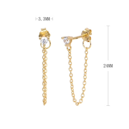 S925 外貿時尚精致簡約耳釘鑲鋯石耳線款潮流網紅風耳飾品