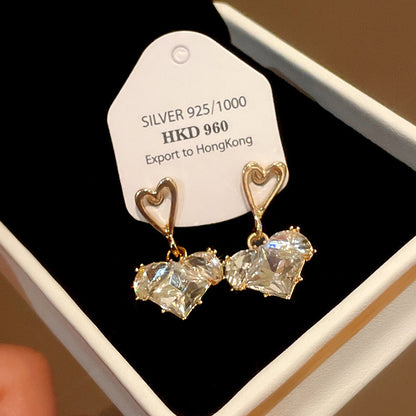 銀針超閃鑲鉆牛角不對稱珍珠耳釘女冷淡風小眾耳環輕奢高級感耳飾