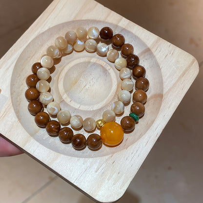 天然石庫克貝殼珠雙層串珠手鏈小眾設計氣質手串新中式百搭手環女