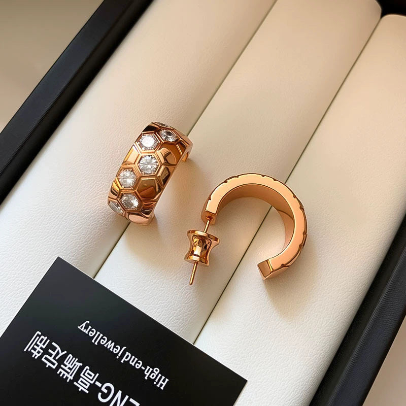 S925金色玫瑰鑲鑽耳釘
