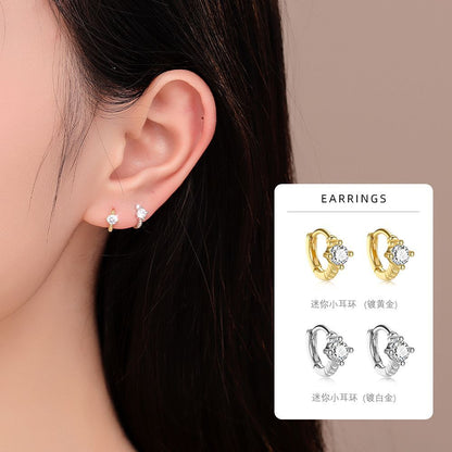 S925 鑲鋯迷你圓圈耳環女ins冷淡風小巧精致高級感鍍18K金耳扣