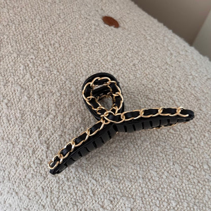 黑色皮革鏈條復古髮夾