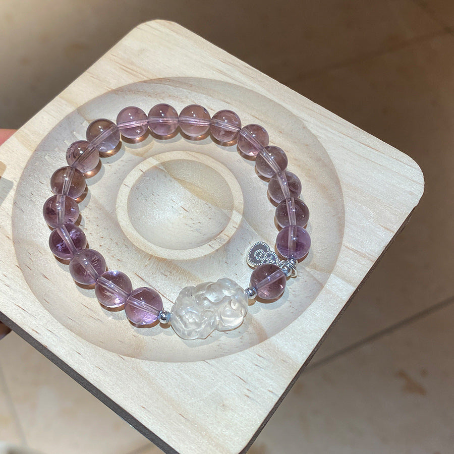天然石紫水晶串珠手鏈輕奢高級感手串小眾百搭手環新中式氣質手飾