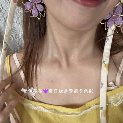 手工編織彩色花朵圓形耳釘多巴胺小清新度假風耳環輕奢高級感耳飾
