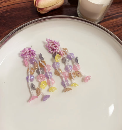 銀針水晶花朵流蘇耳釘甜美少女氣質優雅百搭耳環輕奢高級感耳飾女