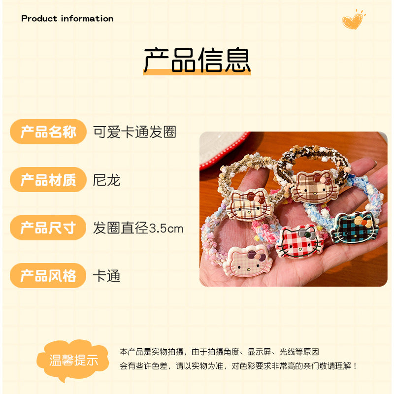 彈力繩貓咪卡通髮圈－深粉款細節1｜https://igowo.tw/