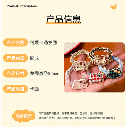 彈力繩貓咪卡通髮圈－深粉款細節1｜https://igowo.tw/