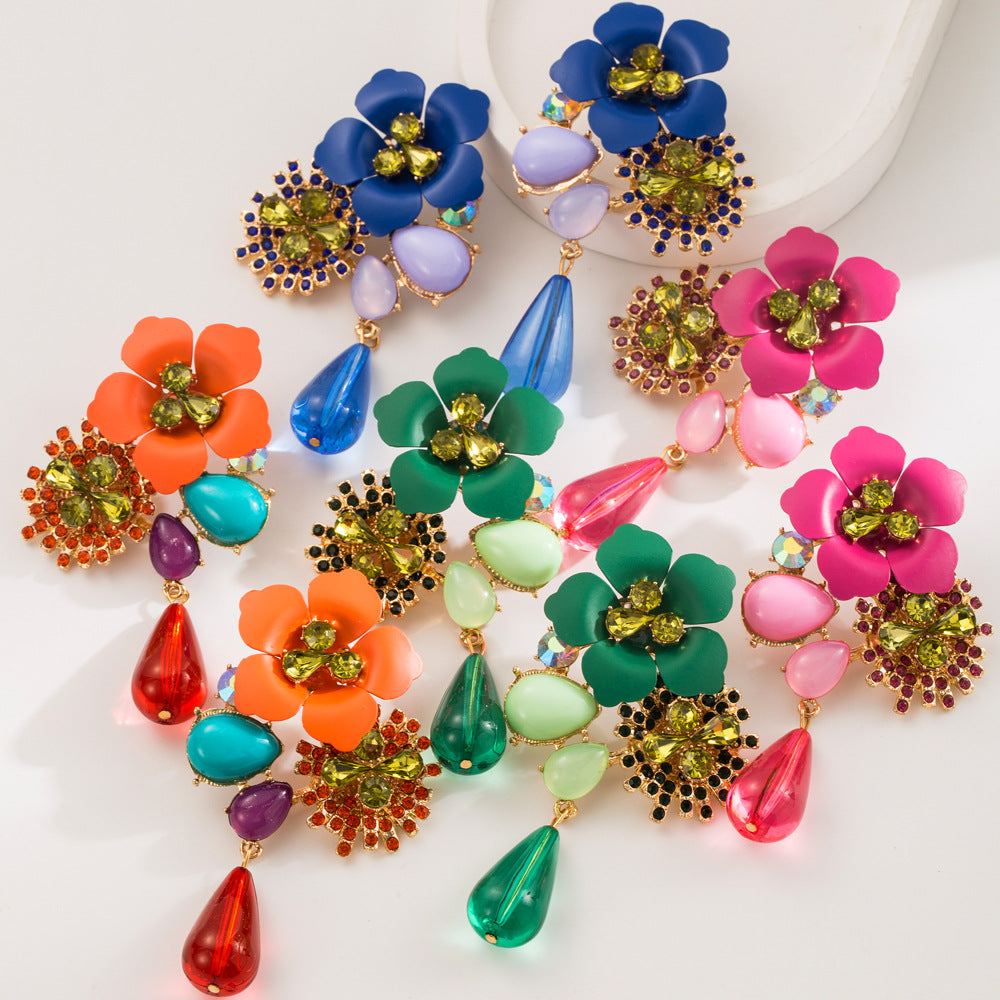 樹脂金屬花朵多層耳釘－商品主圖｜https://igowo.tw/