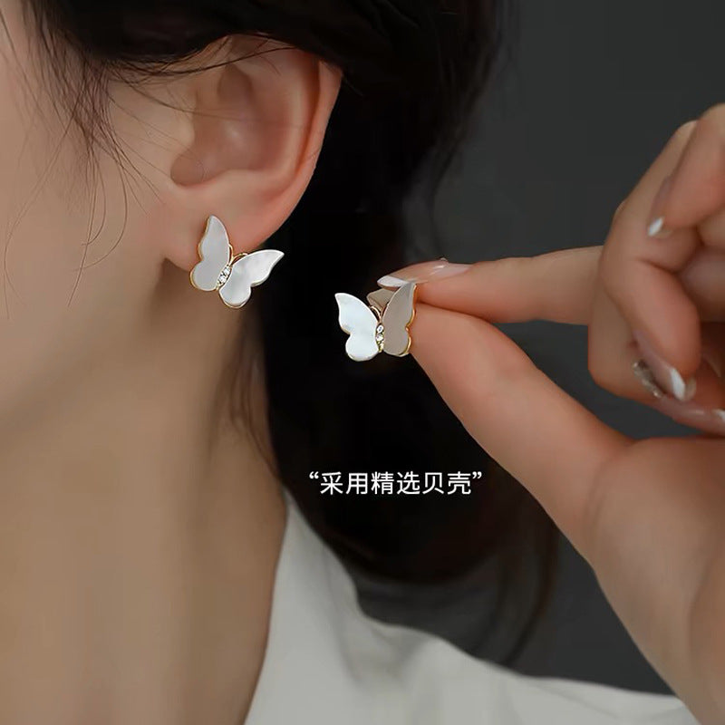 天然高弧貝殼蝴蝶耳夾無耳洞高級感小眾耳釘時尚精致蚊香盤耳飾 高弧貝殼蝴蝶耳夾（送硅膠墊）