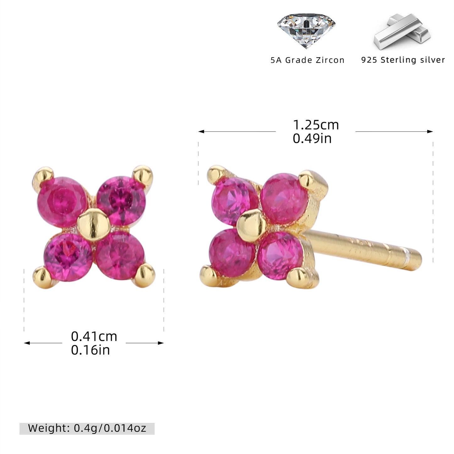 S925 耳釘四瓣小花多色迷你耳飾百搭小眾高級感飾品