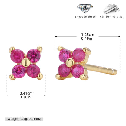 S925 耳釘四瓣小花多色迷你耳飾百搭小眾高級感飾品
