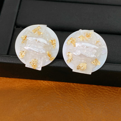珍珠銀針圓形簡約耳釘