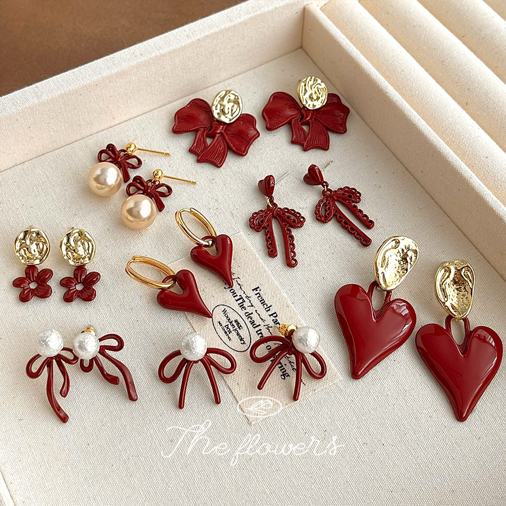 復古紅簡約耳釘－商品主圖｜https://igowo.tw/