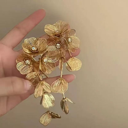 銀針森系花朵流蘇耳釘小眾復古氣質耳環輕奢百搭高級感耳飾批發女