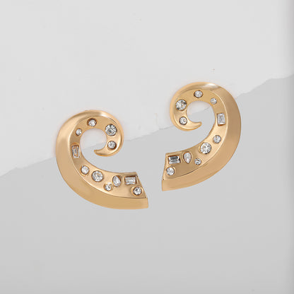 金色鋯石扭紋耳釘