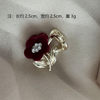 珍珠絨面花朵復古髮夾－一支花朵-絲絨款細節｜https://igowo.tw/