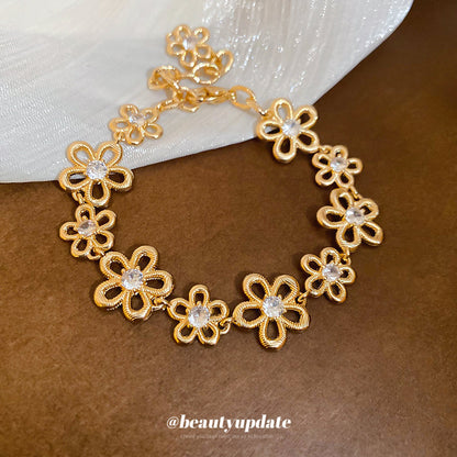 超閃鋯石鏤空不規則花朵金屬手鏈歐美跨境氣質手環輕奢高級感手飾