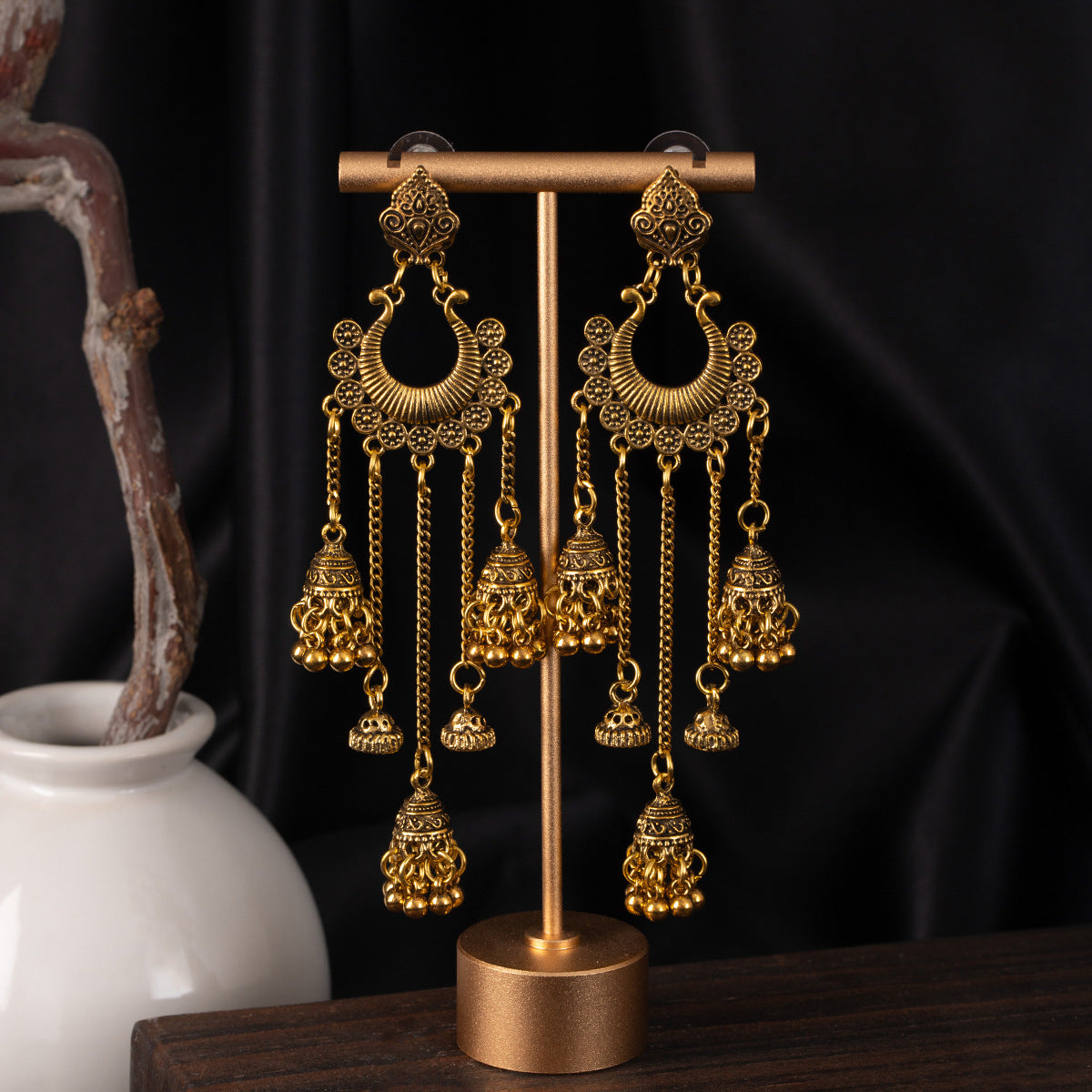 鈴鐺流蘇長版耳環－4/銀色款實拍｜https://igowo.tw/