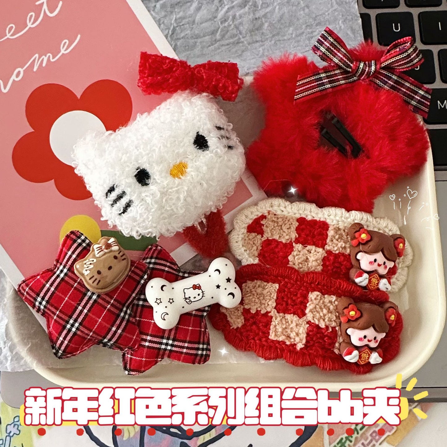 紅色絨面髮夾－商品主圖｜https://igowo.tw/