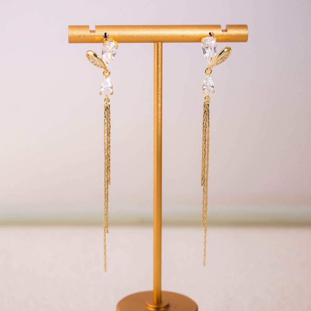 珍珠鋯石蝴蝶流蘇耳環－細節特寫37｜https://igowo.tw/