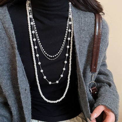 不規則長款珍珠項鏈法式輕奢氣質毛衣鏈小眾簡約高級感項飾批發女
