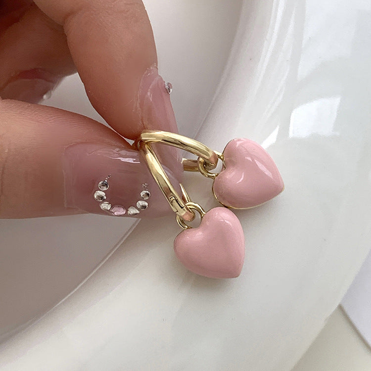 甜美滴油愛心耳扣簡約百搭設計耳環女小眾時尚氣質耳飾輕奢高級感