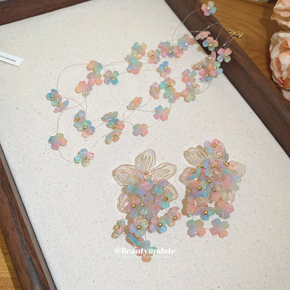 壓克力花朵項鍊耳環組－項鍊-粉色-藍色款實拍｜https://igowo.tw/