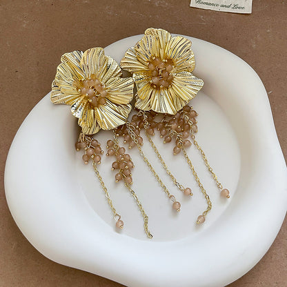 琉璃花朵流蘇長版耳釘