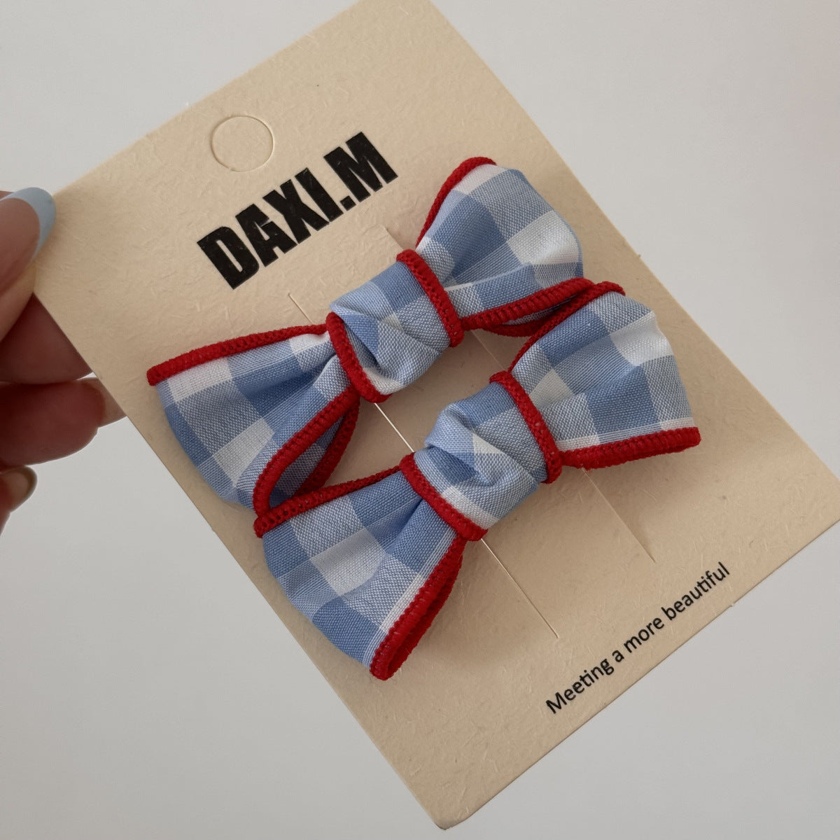 格紋櫻桃刺繡髮圈