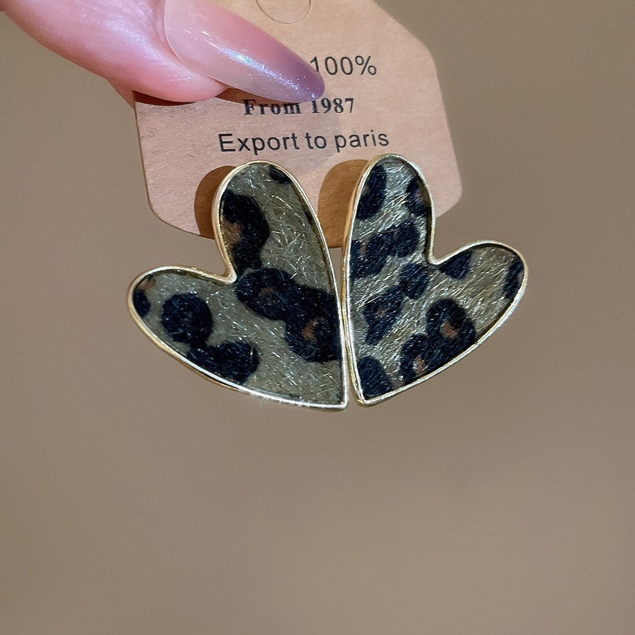 銀針皮革豹紋幾何耳環復古美拉德氣質高級感耳釘時尚日常通勤耳飾