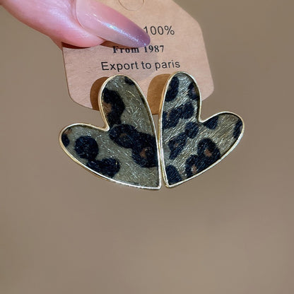 銀針皮革豹紋幾何耳環復古美拉德氣質高級感耳釘時尚日常通勤耳飾
