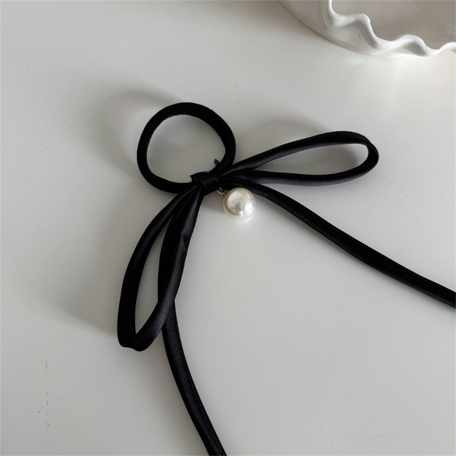 珍珠蝴蝶結垂墜髮圈